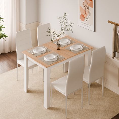 Ensemble table à manger avec 4 chaises,table salle à manger et chaises pour cuisine,salon,120Lx80Px75H cm,Chêne et Blanc, Mondeer