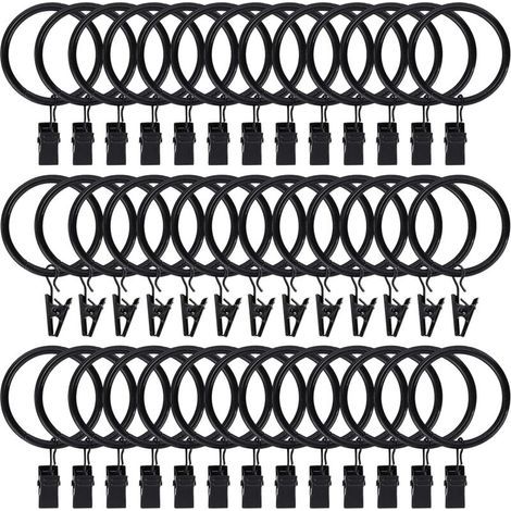 Anneaux de rideaux à pinces, anneaux de rideaux, anneaux de rideaux avec pinces (noirs, lot de 100) (1/4)