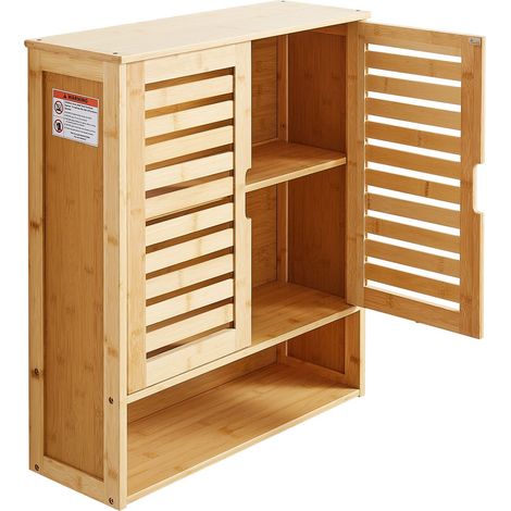 Meuble mural de salle de bain, 2 portes et étagère réglable, armoire de toilette suspendue avec rangement et compartiment ouvert pour buanderie, cuisine, WC. (1/5)