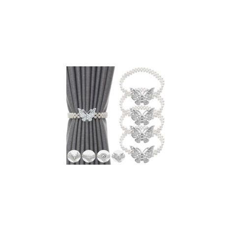 Lot de 4 embrasses de rideaux décoratives style papillon, finition argentée (1/4)