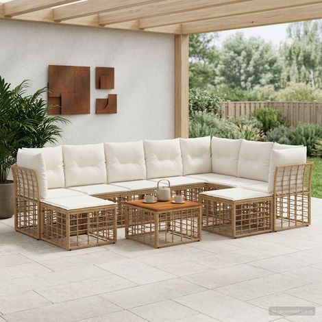 Salon de jardin modulable 10 pièces en poly rotin blanc naturel et crème, 70.6kg - PANGIVO (1/5)