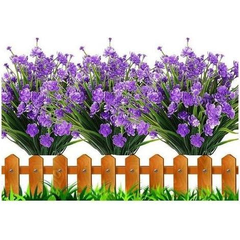 Lote de 12 flores artificiales para decoración exterior, plantas colgantes para interior o exterior, decoración de porche, color violeta (1/5)