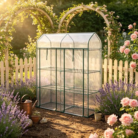 Petit balcon serre 3 niveaux, serre de jardin avec bâche PVC et cadre en acier, pour jardin et extérieur (1/5)