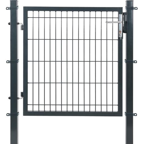 SONGMICS Portillon en Acier Galvanisé, Portail de Clôture, Porte de Jardin, avec Serrure, Poignée et Clé de Qualité, 90 x 106 cm (L x H), Gris GGD250G (1/5)