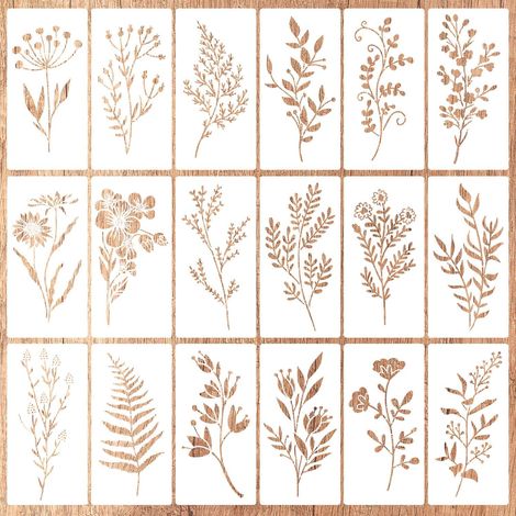 18pcs Pochoirs à Fleurs Sauvages pour Peinture, Pochoirs à Feuilles et Fleurs Modèles de Dessin Floraux Botaniques Réutilisables pour l'Artisanat en Bois la Toile l'Art Mural la Meubles (1/5)