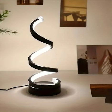 Lámpara de mesilla de noche moderna en espiral, iluminación ajustable en 3 niveles, luz LED, también se puede usar como lámpara de mesa - color negro.