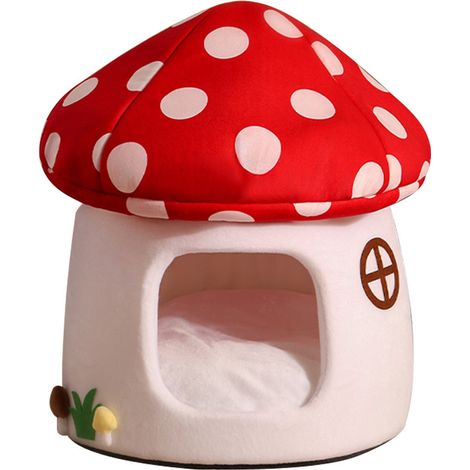 Niche Chat Champignon Fermée 50x50x47 cm – Maison Grotte Igloo Hiver, Toit Amanite Rouge, Éponge 3D + Coussin Coton PP Amovible, Oxford Antidérapant, 4 Saisons, Chat et Petit Chien jusqu’à 6 kg (1/4)
