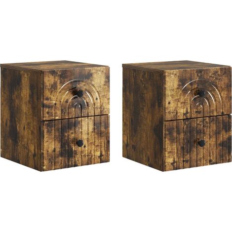 Maison Exclusive - Mobiletto da notte a muro 2 pcs Rovere Fumo 33 x 34,5 x 40 cm (1/5)
