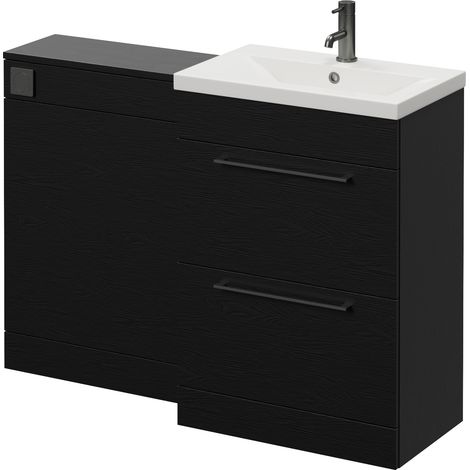 Napoli 390 Cento Nero Oak 1200mm 2 Drawer Vanity Unit Toilet Suite with Glide Basin - 1200mm - Gunmetal Grey 320mm HandleWithout Kingston Toilet Pan