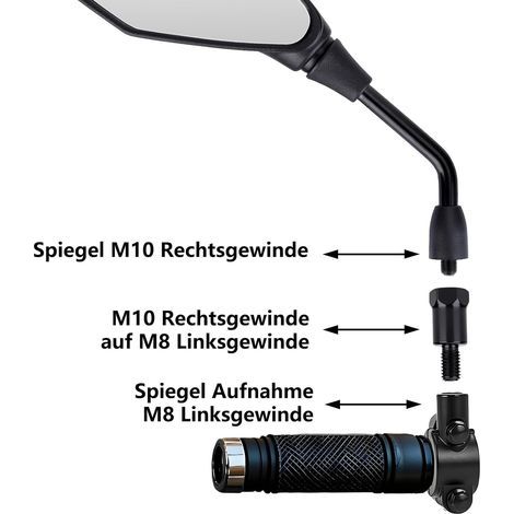 Adaptateur de rétroviseur de moto M10 filetage droit vers M8 filetage gauche Adaptateur de rétroviseur de scooter (2 pièces) (1/4)
