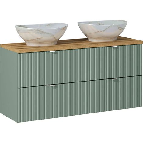 Petits-Meubles – Meuble double vasque 120 cm – 4 tiroirs – Vasques en céramique verte effet marbre – Panneaux MDF et mélaminé – Installation murale recommandée
