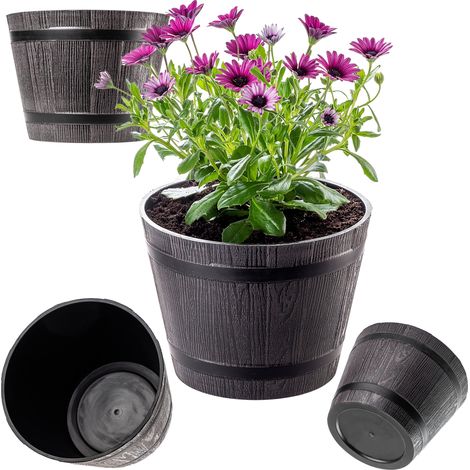 KADAX Blumentopf, Blumenkübel aus Kunststoff, runder Pflanzkübel, 23cm, braun
