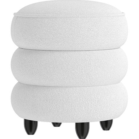 COSTWAY 20 L Modern Round Storage Ottoman 40 x 44 CM Chenille Footstool-White (1/5)