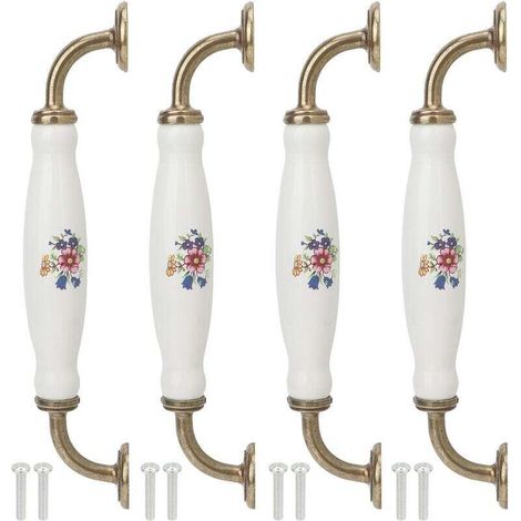 Ej.Life Juego de 4 tiradores de cerámica blanca vintage para cajones/cómodas/armarios, pomo de puerta de armario de cocina de aleación de zinc, herrajes para muebles, separación de 160 mm - Crezuo (1/4)