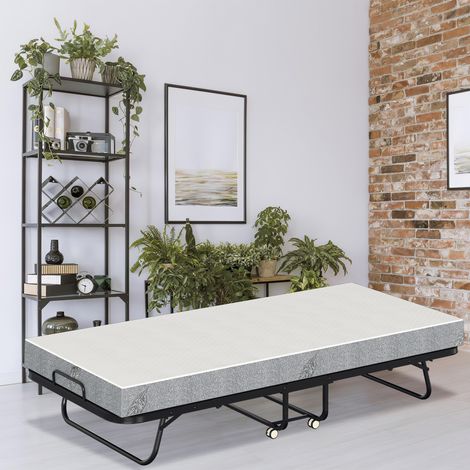 TolleTour Faltbares Gästebett 90x200 cm mit 13 cm Schaumstoffmatratze, Metallrahmen, Rollen, bis 200 kg (1/5)