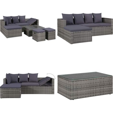 4-tlg. Garten-Lounge-Set mit Auflagen Poly Rattan Grau - Gartensofa - Lounge-Set - Outdoor Möbel - Gartenmöbel - Poolparty - Home & Living (1/5)