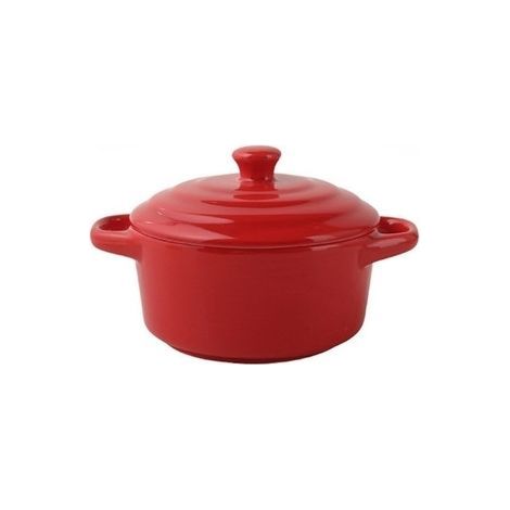 Kleine rote Keramik-Auflaufform mit Griffen (1/5)