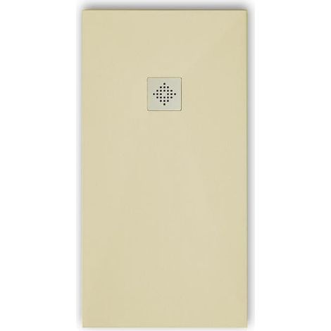 Mineralguss-Duschwanne extra flach PURE Schieferoptik beige 100x110 cm Ablaufschutz in Chrom Ablaufschutz in Chrom
