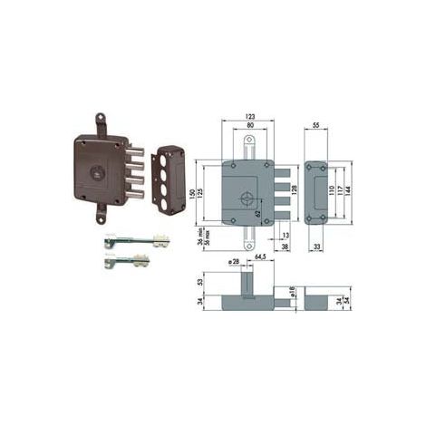 Serrure à double panneton pour cadres de portes en bois CISA 57162 - Modèle droit - Entrée 60 mm - 3 points de verrouillage
