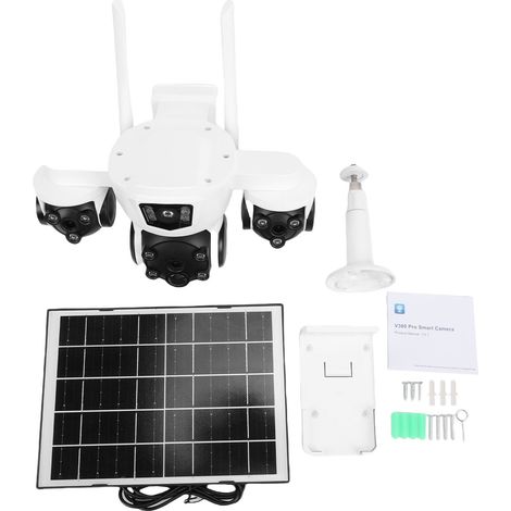 Ortviai Caméra de Sécurité Solaire Extérieure à 3 Objectifs, 4G, PTZ, Détecteur de Mouvement, Batterie 8000 mAh