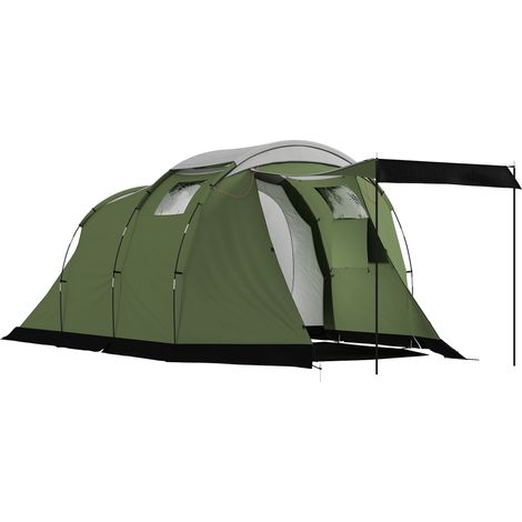 Tienda de campaña estable para 3-4 personas, impermeable (3000 mm), con cabina para dormir, porche y zona de estar, color verde