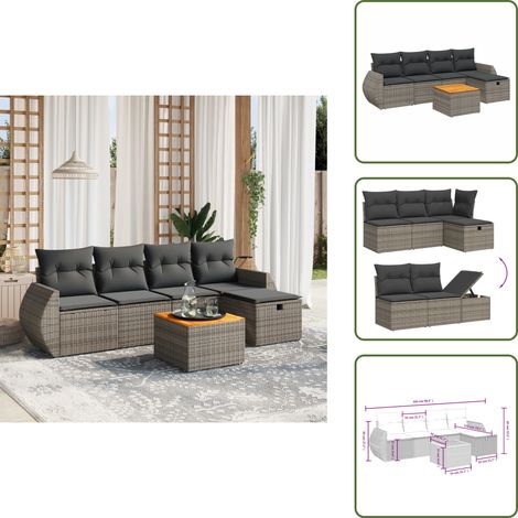 The Living Store Salon de jardin 6 pcs avec coussins gris résine tressée - Ensemble Salon De Jardin - Mobilier De Jardin - Canapé Extérieur - Chaise Longue - Table Basse (1/5)