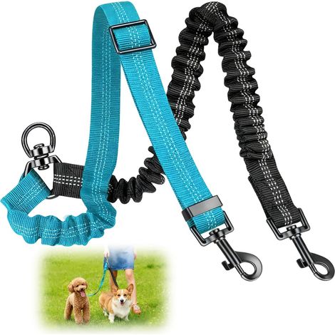 Leine für 2 Hunde, reflektierendes Nylon, verstellbar 42-85 cm, 360° drehbar, verwicklungsfrei, für kleine, mittlere und große Hunde (1/5)