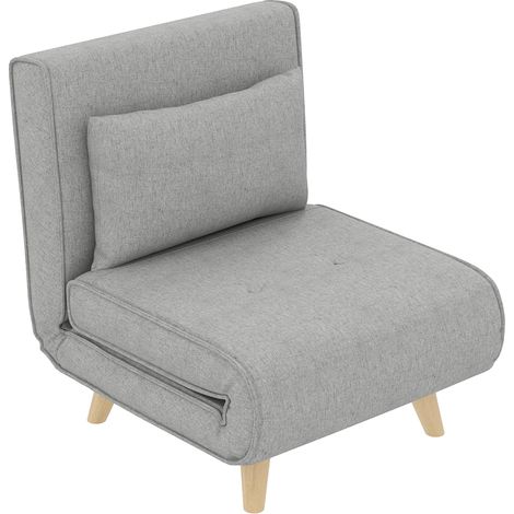 Fauteuil convertible, dossier réglable 6 positions, aspect lin, jusqu'à 150 kg, gris clair