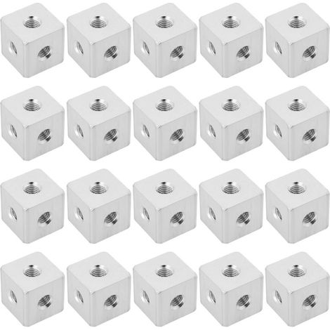 Beyamis Lot de 20 blocs de connexion cubiques en alliage d'aluminium M3, profilés 10x10x10 mm, blocs de fixation d'angle, pièces de connexion pour luminaires en acrylique, argent (1/5)