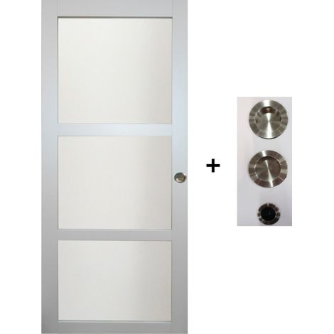 Porte Coulissante Greyria Gris Clair Vitrée H204 X L73 Cm, Coquilles, Tire Doigt Gd Menuiseries