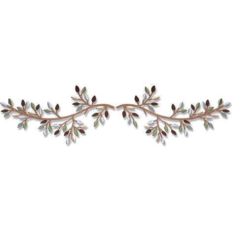 Ensemble de 2 décorations murales en métal : feuille de vigne, branche d'olivier et feuille en fer forgé, à placer au-dessus du lit, dans le salon ou à l'extérieur. (1/5)