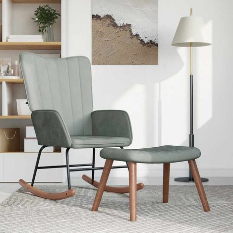 vidaXL Rocking Chair with a Stool Light Grey Velvet