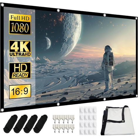 Écran de projection portable de 100" - 16:9 HD 4K - Convient pour la maison, le bureau, l'école et l'extérieur (1/5)