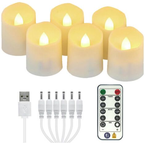 Lot d 6pcs Bougies Chauffe Plat LED Rechargeables, Fausse Bougie à LED Flamme Vacillante avec Télécommande et Fonction Minuterie, Bougies Electriques pour Fête, Salon, Halloween, Noël, Chambre (1/5)