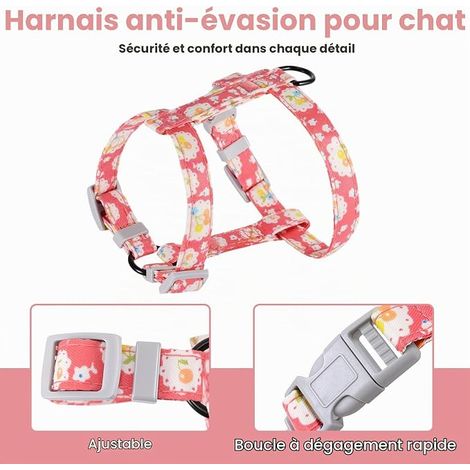Cat Leash Harness M Pink Anti Escape Adjustable 145 cm Rope Lead for Kitten Cat Adult (1/4)