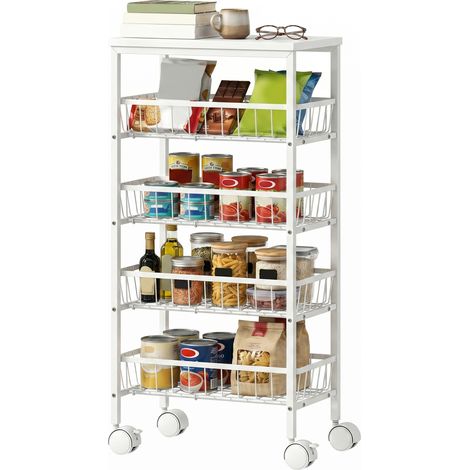 HOMCOM Carrello 4 Livelli con Cestelli Estraibili, Bianco (1/5)
