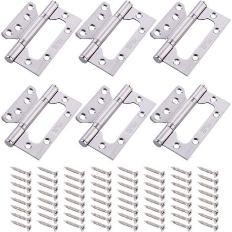 6Pcs Charnière en Laiton Antirouille, Charnière Porte de Maison Robuste en Acier Inox 304, Charniere Inox Roulement à Billes, pour Armoire Chambre à Coucher, Placard Cuisine, Porte Intérieure (1/4)