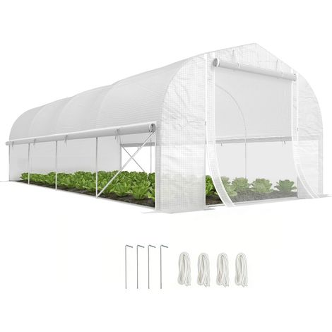 Mini serre hiver 160x140x180 cm blanche avec porte enroulable, protection plantes et cultures extérieures (1/5)