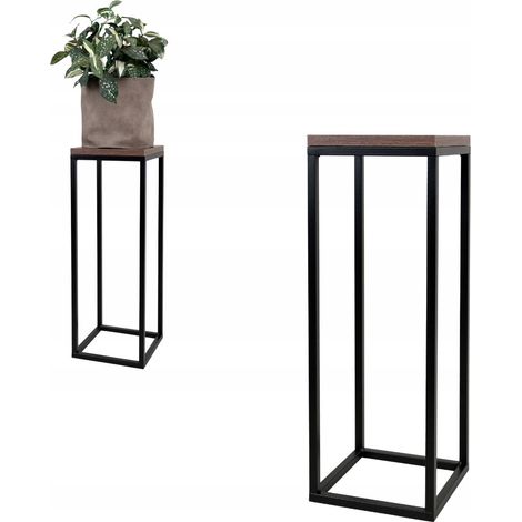 Supporto per fiori da terra in metallo stile loft, nero, legno scuro, Laval S 19x19x62 cm (1/5)