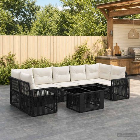 vidaXL Set Divano da Giardino 8 pz Nero e Bianco Crema polyrattan (1/5)