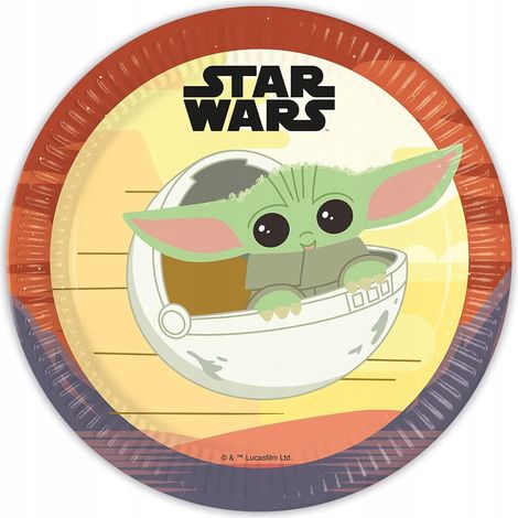 Piatti di carta per compleanno a tema Star Wars Mandalorian Baby Yoda, 23 cm, 8 pezzi. (1/4)