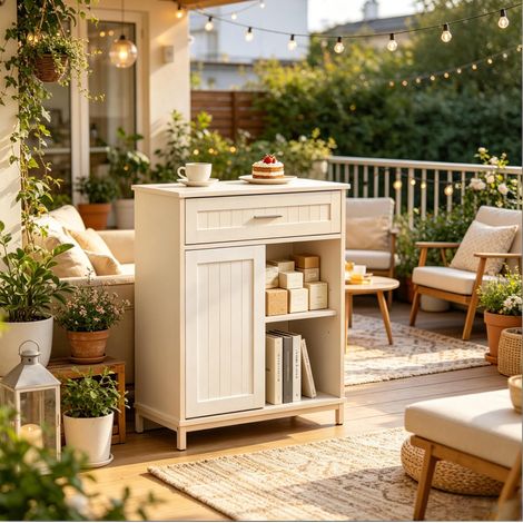 Aparador 70 x 30 x 80,2 cm blanco con puerta corredera y estante ajustable (1/5)