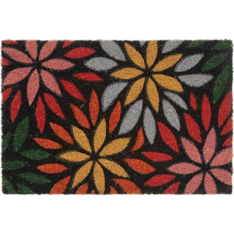 Paillasson Coco, Motif de Fleurs, 60 x 40 cm, Tapis d’entrée, intérieur, extérieur, antidérapant, coloré (1/5)