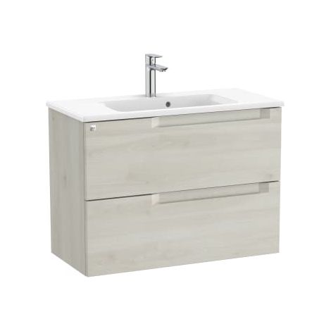 MUEBLE COMPACTO 800MM ALEYDA 2 CAJONES + LAVABO 380MM BLANCO MADERA