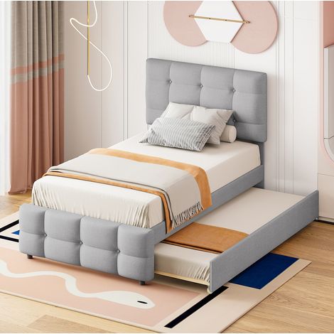 CHICFURN Cama nido 90x200 cm gris de lino con cabecero ajustable, sin colchón (1/5)
