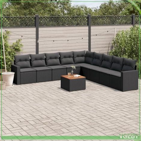 Salon de jardin - FAF7291712422263 - Résine tressée noire - 10 places modulable - Rangement intégré (1/5)