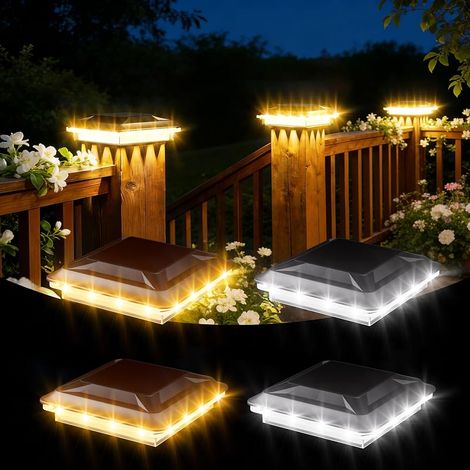 Capuchon de Poteau Solaire à 16 LED avec 3 Couleurs, Lot de 4 (1/5)