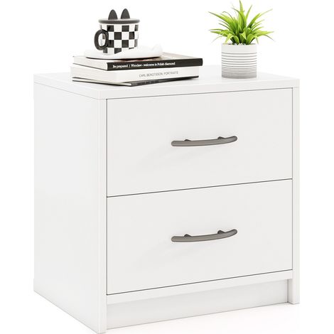 Table de chevet 2 tiroirs avec rangement pour salon - blanc (1/5)