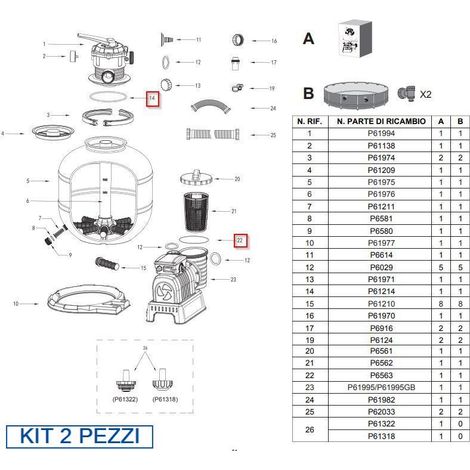 BESTWAY Kit 2 Guarnizioni pompa filtro 58499 7571 lt/h 2000 gal