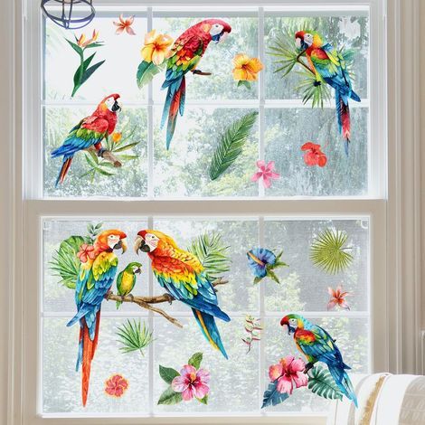 Coloré Perroquets Tropicaux Stickers Muraux Oiseaux Stickers Amovibles pour Jardin Pépinière Chambre Salon art décor à la maison peintures murales décoration (1/5)